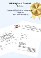 Vorschau - Stundenentwürfe - Englisch Unterrichtsentwurf California USA 8. Klasse USA - Deckblatt