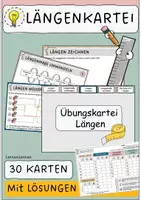 Vorschau - Aufgabenkarten - Längenkartei mit 30 Aufgabenkarten (mit Lösungen und Laufzettel, Längen schätzen, messen, Längenmaße) - Deckblatt