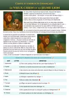 Aperçu - Feuilles d'exercices - Conte et exercices français B1-B2 - 🐕 Le vieux chien et le jeune lion 🦁 - Page de couverture