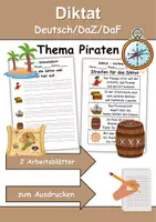 Vorschau - Test - GRATIS - Diktat Thema Piraten - DaZ/DaF, Deutsch (Klasse 1 bis 4) - Deckblatt