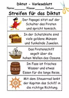 Vorschau - Test - GRATIS - Diktat Thema Piraten - DaZ/DaF, Deutsch (Klasse 1 bis 4) - Seite 1