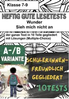 Vorschau - Test - 🧠10x Testpaket kapitelweise zu "Wunder“ von Raquel J. Palacio (A/B-Variante | Kahoot-Integration) - Deckblatt
