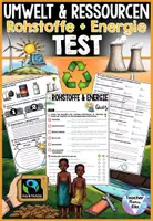 Vorschau - Arbeitsblätter - Umwelt & Ressourcen Test Quiz - Rohstoffe + Energie Umweltschutz & Nachhaltigkeit, Fossile und erneuerbare Energien - Deckblatt