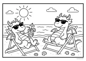 Vorschau - Mal- und Bastelvorlagen - Ausmalbilder - Drachen im Sommer - Seite 1