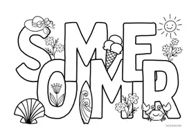 Vorschau - Mal- und Bastelvorlagen - Ausmalbild - Schriftzug „Sommer" - Seite 1