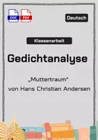 Vorschau - Test - Klassenarbeit Gedichtanalyse – „Muttertraum“ von Hans Christian Andersen (inkl. Erwartungshorizont) - Deckblatt
