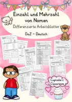 Vorschau - Arbeitsblätter - DaZ / Deutsch - Arbeitsblätter Einzahl und Mehrzahl von Nomen - Deckblatt