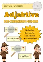 Vorschau - Präsentationen/Tafelbilder - Adjektive: Forscheraufgabe Adjektive beschreiben ein Nomen - Deckblatt