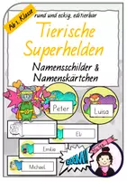Vorschau - Mal- und Bastelvorlagen - Namensschilder | tierische Superhelden | editierbar - Deckblatt