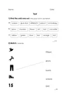 Vorschau - Arbeitsblätter - Lernstandskontrolle numbers 1-20, colours, animals, school things, clothes - Seite 1