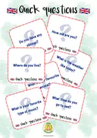 Vista previa - Tarjetas / Manipulativos - +50 Quick Questions - From 3rd to 6th grade English - página 1