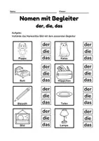 Vorschau - Arbeitsblätter - Nomen mit Begleiter der, die, das - Seite 1