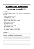 Vorschau - Arbeitsblätter - Wortarten erkennen Nomen, Verben, Adjektive - Deckblatt