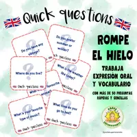 Vista previa - Tarjetas / Manipulativos - +50 Quick Questions - From 3rd to 6th grade English - Portada