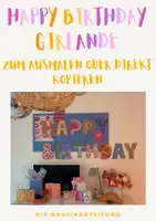 Vorschau - Mal- und Bastelvorlagen - 🎉 Happy Birthday Girlande – zum Ausmalen oder direkt Kopieren 🎨✂️🎈 - Deckblatt