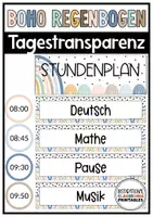 Vorschau - Poster - Tagestransparenz Boho Regenbogen | Klassenzimmer Deko | Stundenplan | Tafelkarten - Deckblatt