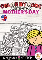 Aperçu - Feuilles d'exercices - Color by Code - Addition to 10 (Mother's Day) | May Fête des Mères Additions Mathématiques Anglais - Page de couverture