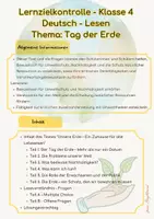 Vorschau - Arbeitsblätter - Lernzielkontrolle-Lesen, Klasse 4, Tag der Erde LZK Probevorbereitung - Deckblatt