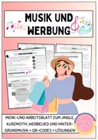 Vorschau - Arbeitsblätter - Musik und Werbung: Werbemusikformen, AIDA-Formel 🛍🎶 (Jingle, Kurzmotiv, Hintergrundmusik, Werbelied) - Deckblatt
