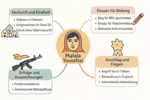Vorschau - Arbeitsblätter - Lernposter + Arbeitsblätter zum Thema "Malala Yousafzai" + Lösung & MP3 + Mindmap + Infografik - Seite 3