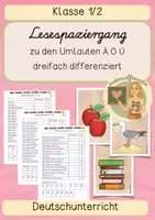 Vorschau - Arbeitsblätter - Lesespaziergang zu den Umlauten Ä Ö Ü - Klasse 1/2 - Deckblatt