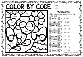 Aperçu - Feuilles d'exercices - Color by Code - Multiplication (Mother's Day) | May Fête des Mères Multiplications Mathématiques Anglais - Page 2