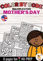 Aperçu - Feuilles d'exercices - Color by Code - Multiplication (Mother's Day) | May Fête des Mères Multiplications Mathématiques Anglais - Page de couverture