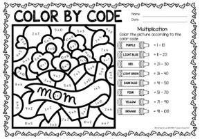 anteprima - Esercizi - Color by code - Multiplication (Mother's Day) | May Festa della mamma Maggio Moltiplicazione Matematica Inglese - Pagina 3