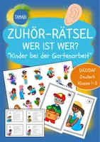 Vorschau - Stundenentwürfe - Zuhör-Rätsel – Wer ist wer? Hör genau hin! Hörrätsel mit Kindern bei der Gartenarbeit – DaZ |Deutsch Klasse 1–3 | Personenbeschreibungen & Hörverstehen für Klasse 1–3 | Hör-/Hörsehverstehen | Fächerübergreifend | Fertige Vertretungsstunde - Deckblatt