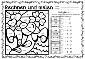 Aperçu - Feuilles d'exercices - Rechen-Mal-Blätter - Multiplikation (Muttertag) Mai Fête des Mères Multiplications Mathématiques Allemand - Page 3