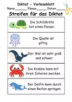 Vorschau - Arbeitsblätter - GRATIS - Diktat Thema Tiere im Wasser - DaZ/DaF, Deutsch (Klasse 1 bis 4) - Seite 1