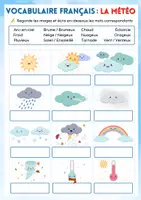 Aperçu - Feuilles d'exercices - 🌦️ Exercice vocabulaire français A1 - Météo (12 mots + 12 images) - Page de couverture