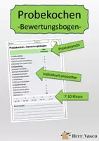 Vorschau - Arbeitsblätter - Probekochen in der Küche - Bewertungsbogen - Deckblatt