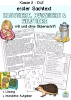 Vorschau - Stundenentwürfe - Lesetext Klasse 2, Haustiere, Nutztiere und Wildtiere, differenzierter Sachtext - Deckblatt