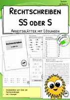 Vorschau - Arbeitsblätter - Rechtschreibtraining – Wörter mit s oder ss (Arbeitsblätter mit Lösungen) - Deckblatt