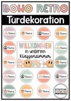 Vorschau - Mal- und Bastelvorlagen - Türdekoration Boho Retro | Klassenzimmer Deko | Türschilder | Begrüßung - Deckblatt