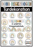 Vorschau - Mal- und Bastelvorlagen - Türdekoration Boho Regenbogen | Klassenzimmer Deko | Türschilder | Begrüßung - Deckblatt