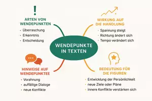 Vorschau - Arbeitsblätter - Arbeitsblatt "Höhepunkte und Wendepunkte in Texten gestalten" + interaktive Lösung & MP3 + Mindmap - Seite 1