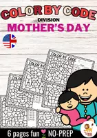 Aperçu - Feuilles d'exercices - Color by Code - Division (Mother's Day) | May Fête des Mères Divisions Mathématiques Anglais - Page de couverture