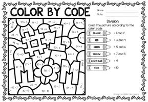 Aperçu - Feuilles d'exercices - Color by Code - Division (Mother's Day) | May Fête des Mères Divisions Mathématiques Anglais - Page 2