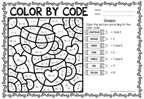 Aperçu - Feuilles d'exercices - Color by Code - Division (Mother's Day) | May Fête des Mères Divisions Mathématiques Anglais - Page 3