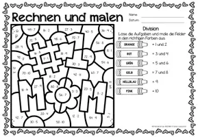 Aperçu - Feuilles d'exercices - Rechen-Mal-Blätter - Division (Muttertag) Mai Fête des Mères Divisions Mathématiques Allemand - Page 3
