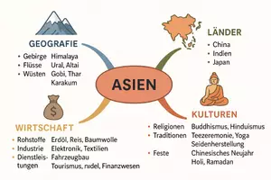 Vorschau - Arbeitsblätter - AB mit Fragen zum Thema "Asien" + Lösungsblatt + Mindmap + Infografik - Seite 1