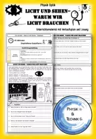 Vorschau - Arbeitsblätter - Lichtquellen – Licht und Sehen, beleuchtete Körper & Sehvorgang Physik mit Lösungen - Deckblatt