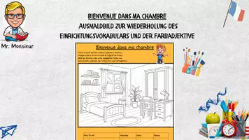 Vorschau - Arbeitsblätter - Ausmalbild Ma chambre + Farbadjektive - Deckblatt