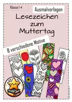 Vorschau - Mal- und Bastelvorlagen - Lesezeichen zum Ausmalen für den Muttertag -Kunst - - Deckblatt