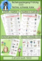 Vorschau - Mal- und Bastelvorlagen - Rechenspaziergang oder Rechne, schneide, klebe Frühling – Schriftliche Addition & Addition + Subtraktion im Zahlenraum 1000 | Klasse 3 - Deckblatt