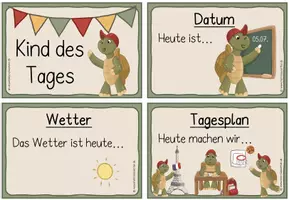 Vorschau - Mal- und Bastelvorlagen - Schildkrötenklasse- Kind des Tages (Schilder + Moderationsfächer) - Seite 1