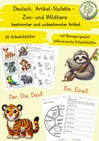 Vorschau - Mal- und Bastelvorlagen - Deutsch: Artikel-Stafette Zoo- und Wildtiere - Deckblatt
