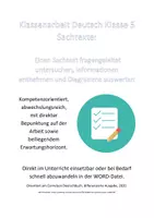 Vorschau - Klassenarbeiten - Klassenarbeit Sachtexte Klasse 5 (inkl. Lösung + Erwartungshorizont!) - Deckblatt